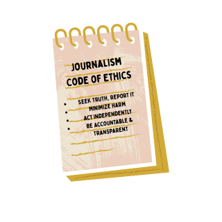 Illustration of a notepad displaying the Journalism Code of Ethics principles.